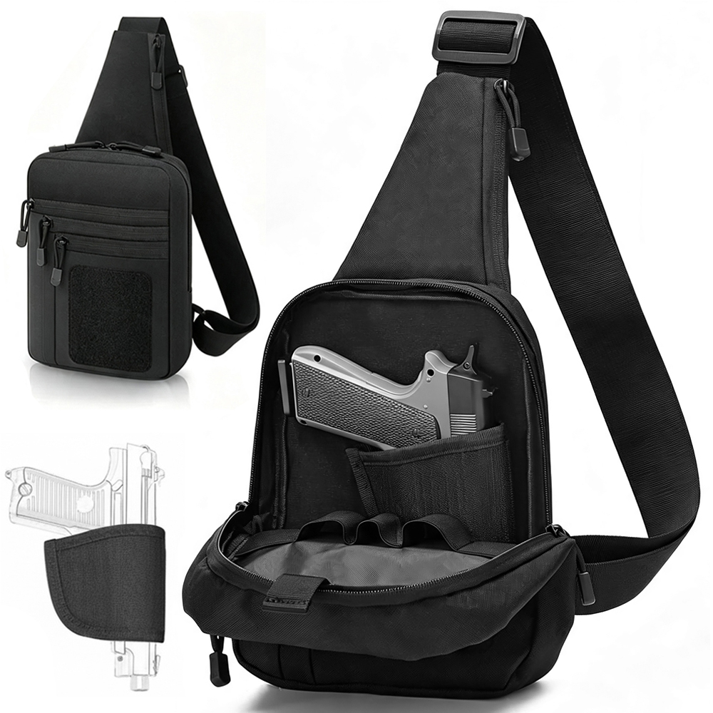 Edc Concealed Carry Sling Bag - กระเป๋าเก็บปืนแบบซ่อนสำหรับพกพา กระเป๋าเก็บปืนพก กระเป๋าสะพายไหล่แบบยุทธวิธีพร้อมซองปืน กระเป๋าคาดลำตัวสำหรับใส่อุปกรณ์ EDC