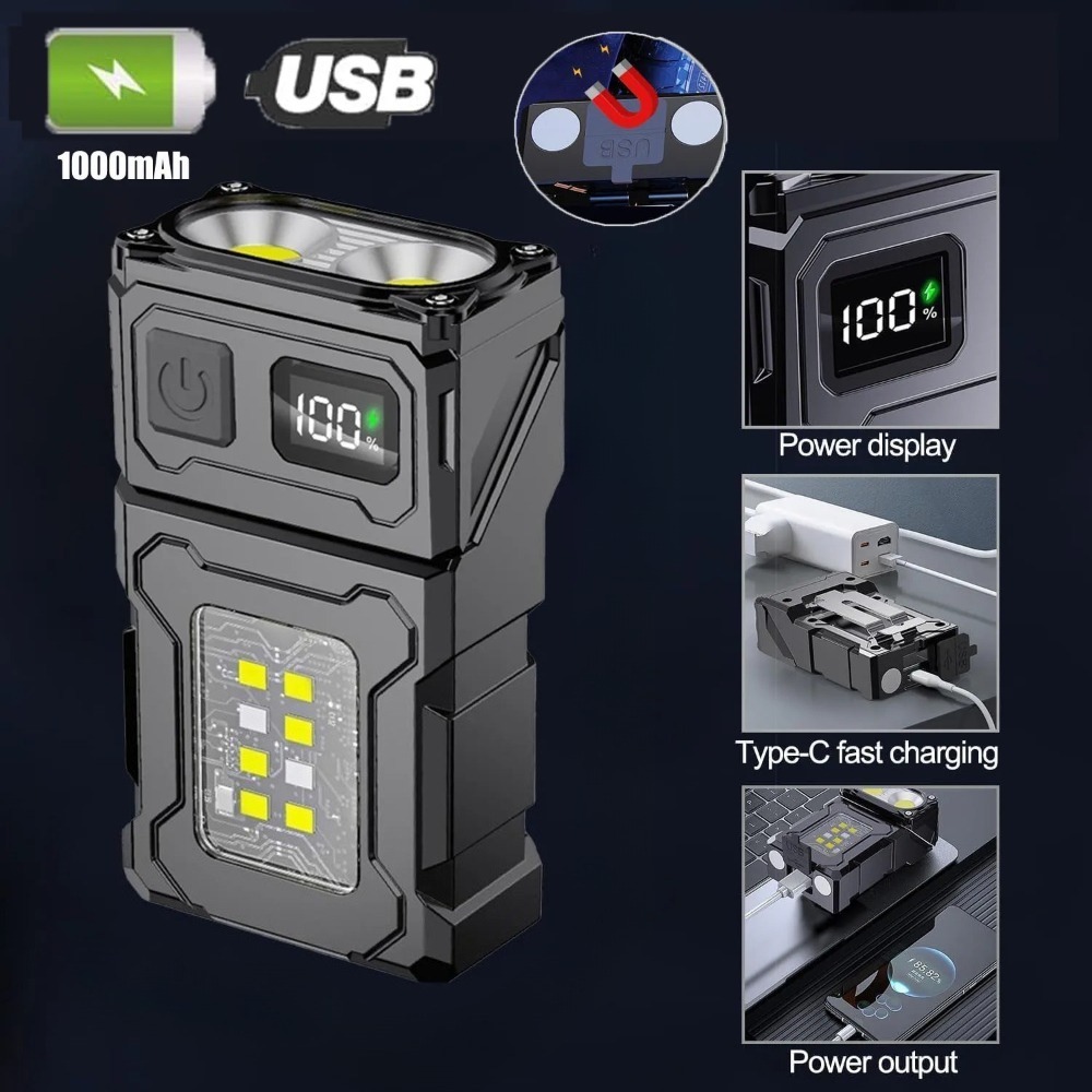 Keychain Flashlight - 180 ° ไฟฉาย LED แบบหมุนได้ ชาร์จ
