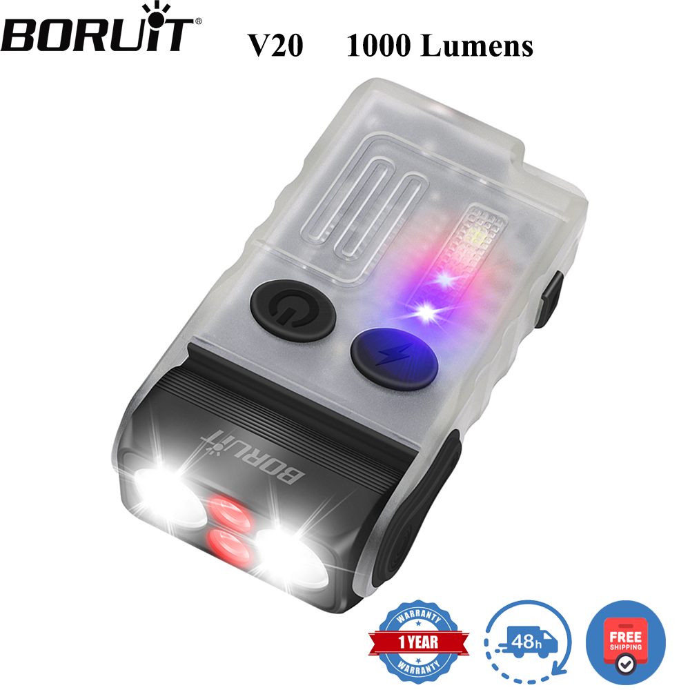 Keychain Flashlight - BORUiT V20 ไฟฉายพวงกุญแจ LED พร้อมเสียงเตือน ไฟฉายแบบหมุนได้