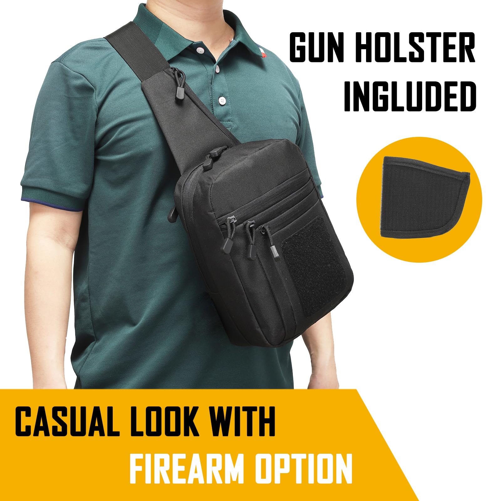 Edc Carry Fanny Pack - กระเป๋าคาดอกแบบซ่อนปืนสำหรับผู้ชาย, กระเป๋าสะพายข้างแบบซ่อนปืน, กระเป๋า EDC, กระเป๋าสะพายไหล่ไนลอนคุณภาพสูง, กระเป๋าคาดอกสำหรับปืนพก